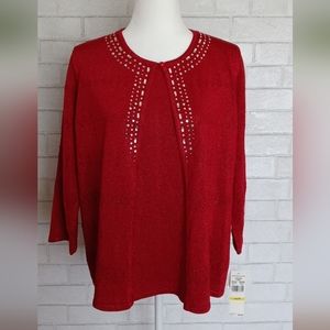 ALFRED DUNNER  Two For One Embellished Sweater Top Size Small New  color Red